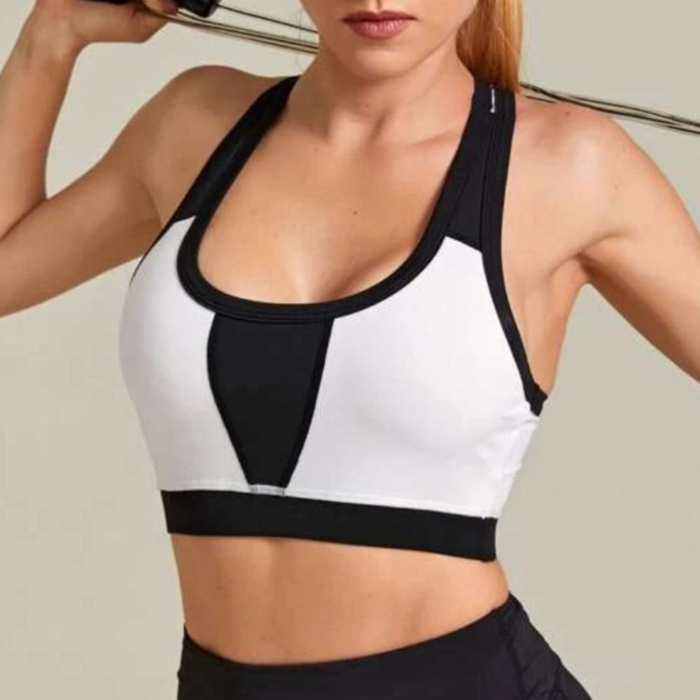 Contrast Panel Racer Back Sports Bra